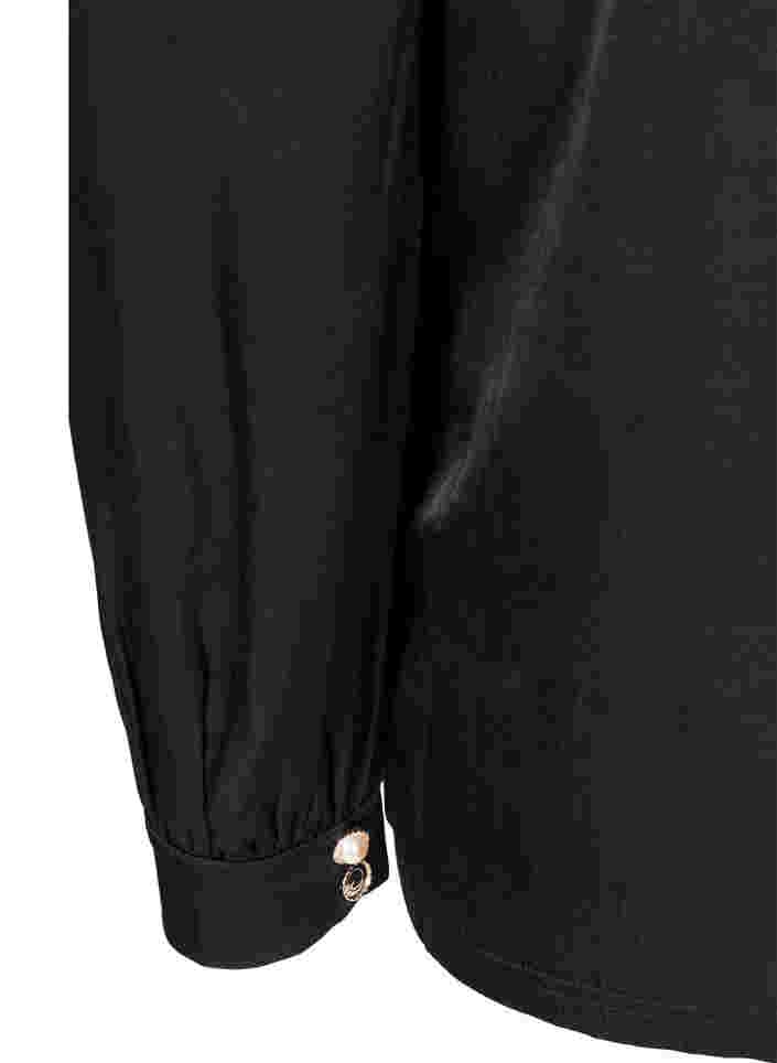 Langermet bluse med rynkedetaljer og dekorative knapper, Black, Packshot image number 3