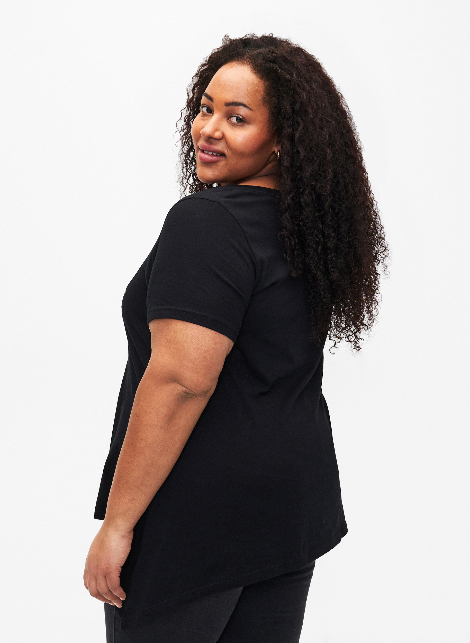 Zizzi T-skjorte i bomull med korte ermer, Black W. Sun, Model image number 1