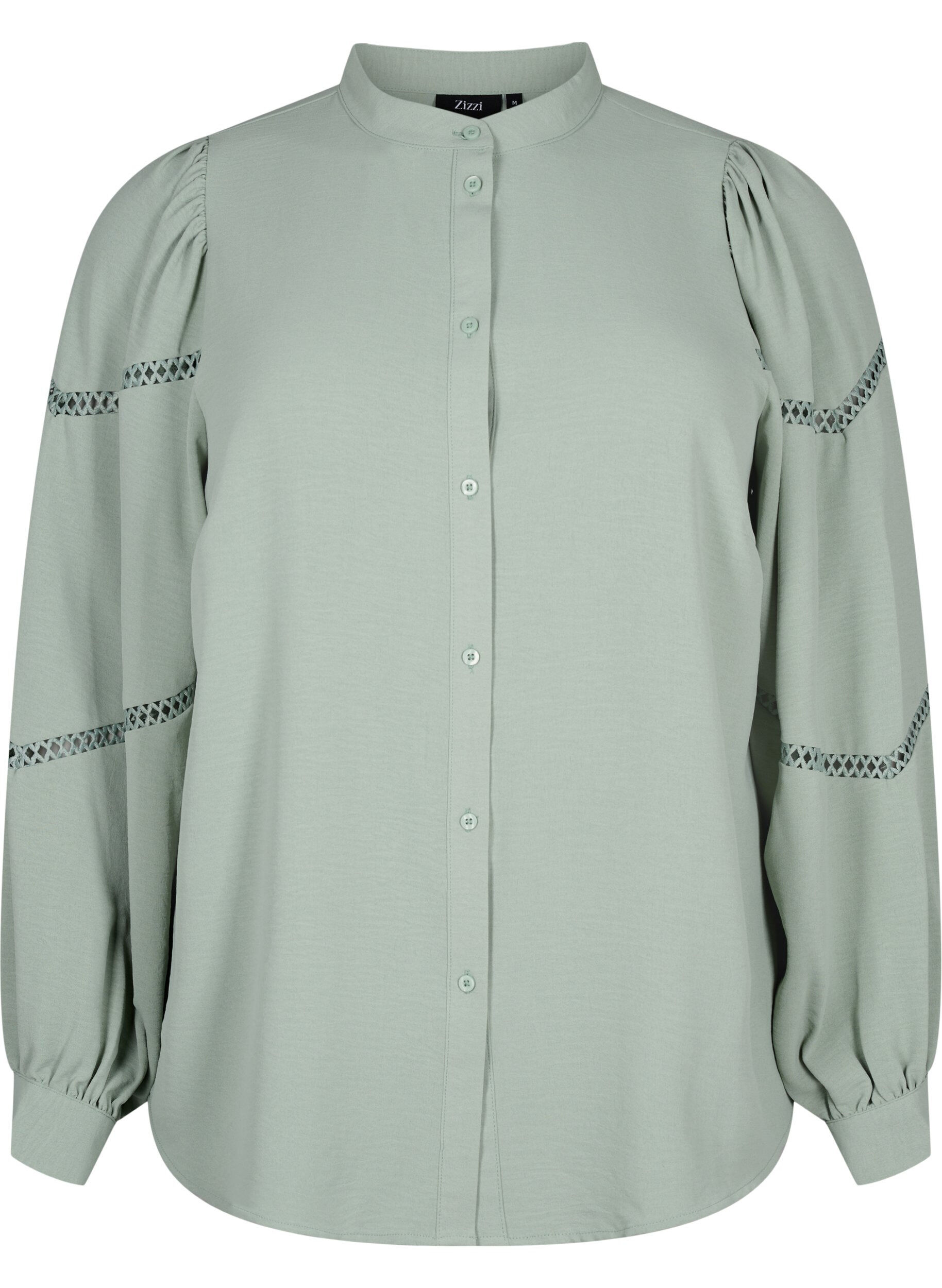 Zizzi Skjortebluse med heklede detaljer, Green Bay, Packshot image number 0