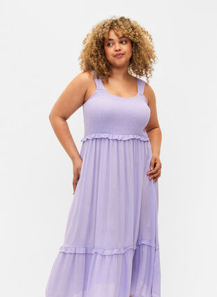 Midikjole i viskose med smock, Lavender, Model image number 2