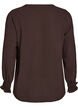 Bluse med smockmansjetter og V-hals, Brun, Packshot image number 1