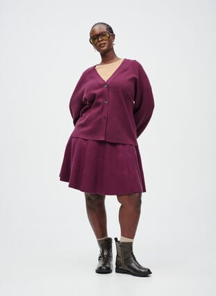 Zizzi Cardigan med v-hals og vide ermer, Mørk Bordeaux, Image image number 0