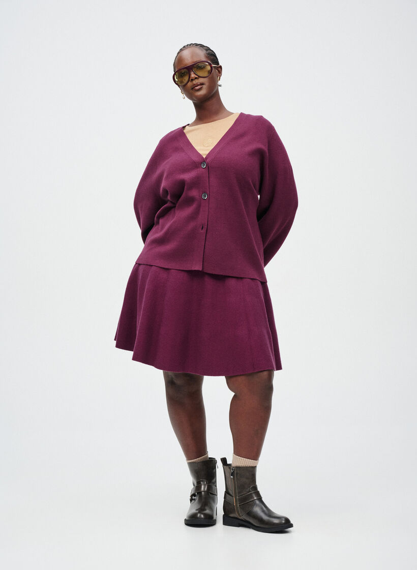 Cardigan med v-hals og vide ermer, Mørk Bordeaux, Image image number 0