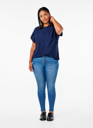 Zizzi Bluse med korte ermer og blomsterbroderi, Naval Academy, Model image number 2