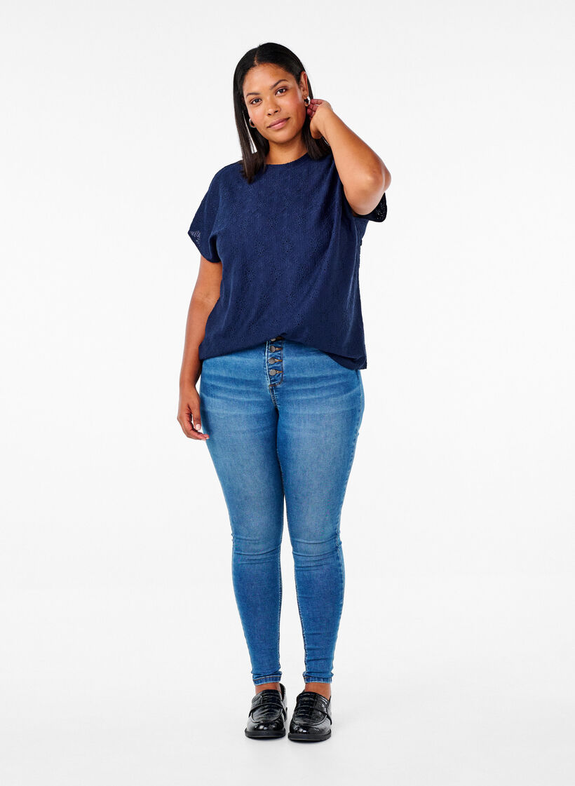 Bluse med korte ermer og blomsterbroderi, Naval Academy, Model image number 2