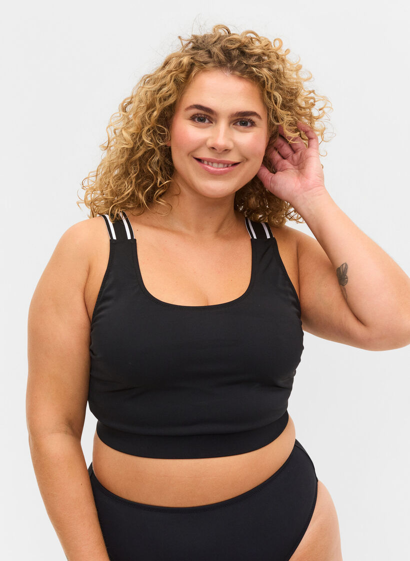 Bikinitopp med stripete skulderstropper, Black, Model image number 0