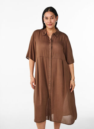 Zizzi Midiskjortekjole med korte ermer, Rain Drum, Model image number 0