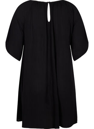 Kjole i viskose med korte ermer, Black, Packshot image number 1
