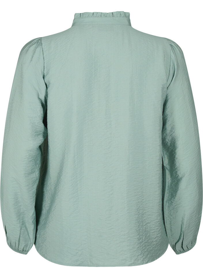 Skjortebluse i viskose med volangkrage, Chinois Green, Packshot image number 1