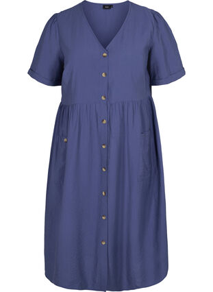 Kortermet kjole med knapper og lommer, Nightshadow Blue, Packshot image number 0