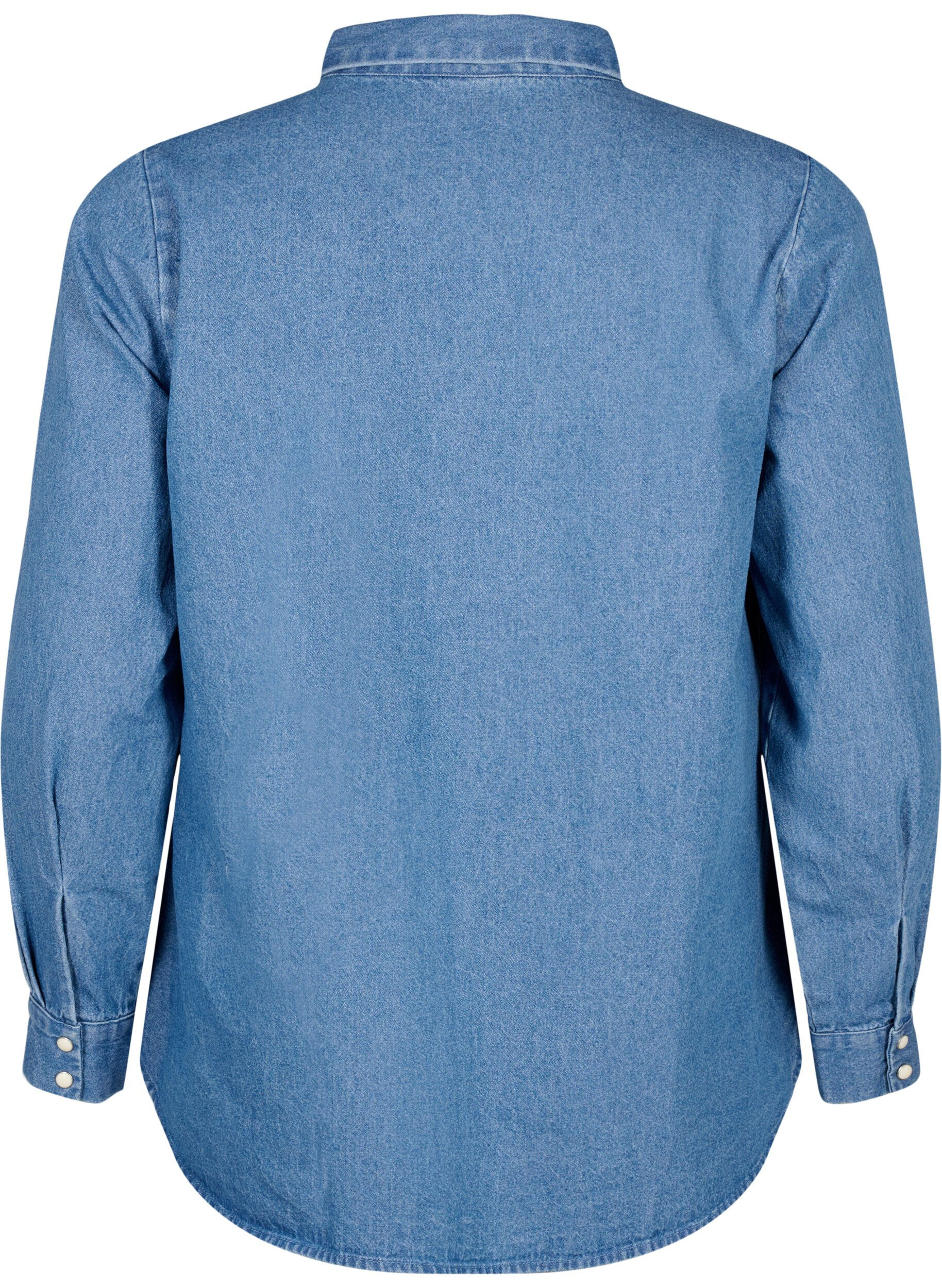 ZizziJeansskjorte med lange ermer og brystlomme, Light Blue Denim, Packshot image number 1