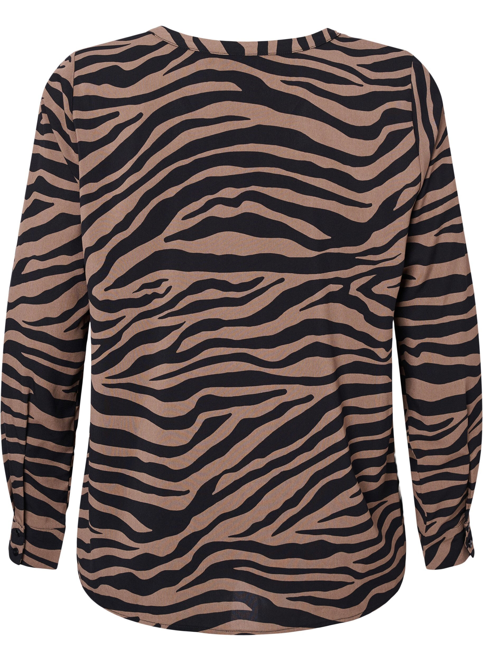 Zizzi Skjorte med v-hals og sebratrykk, Black/Brown Zebra, Packshot image number 1
