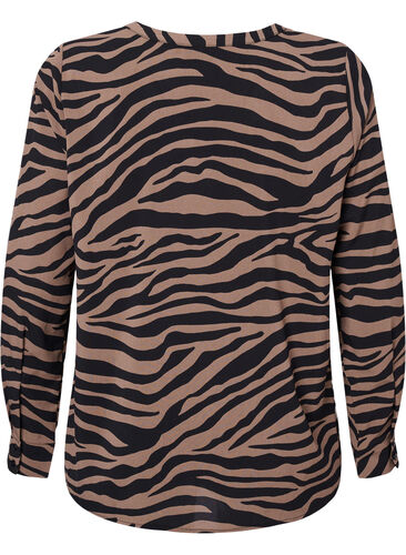 Skjorte med v-hals og sebratrykk, Black/Brown Zebra, Packshot image number 1