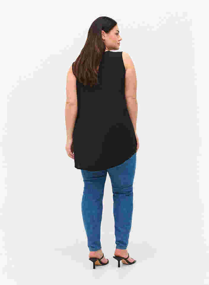 Jeggings med baklommer i bomullsmiks, Blue denim, Model