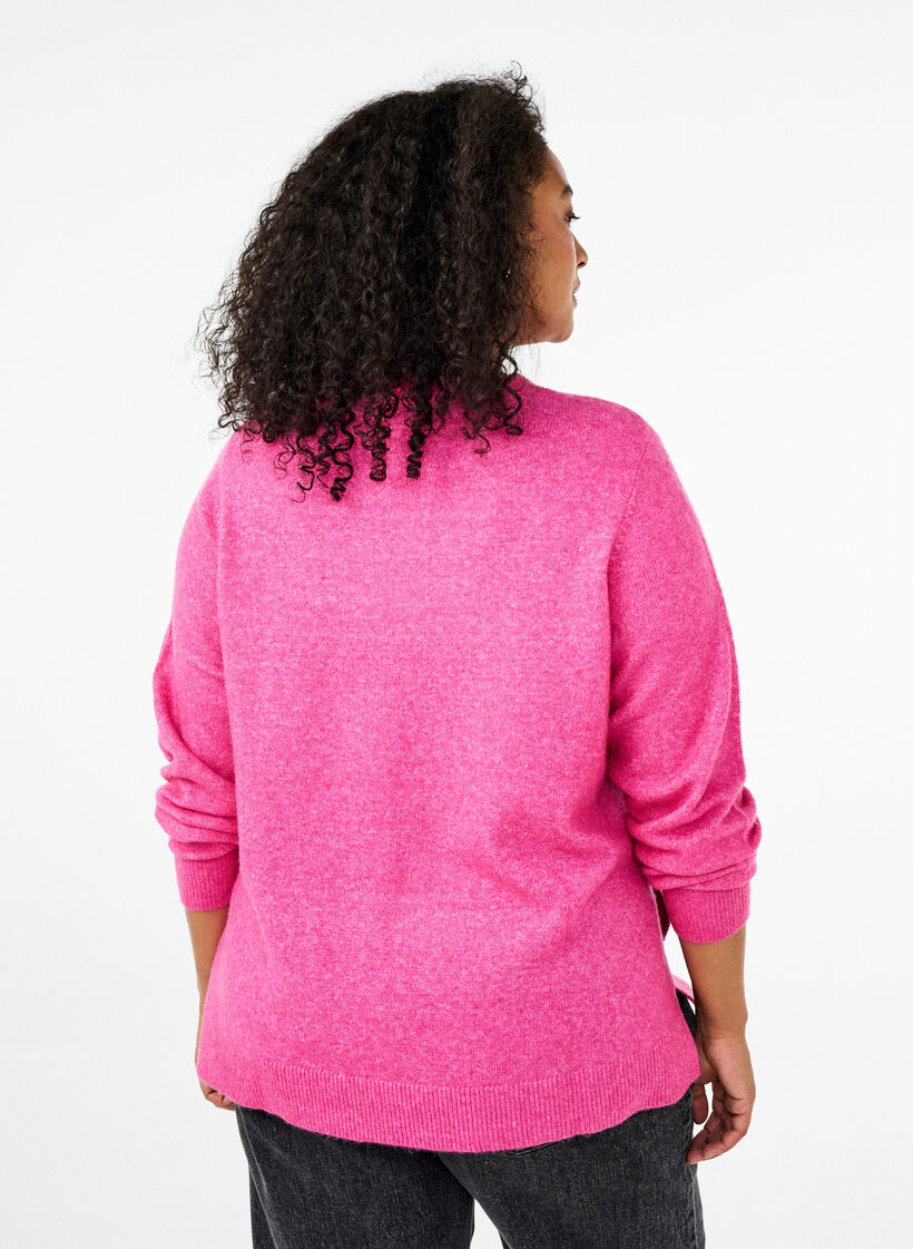 Strikket topp med ull og splitter, Raspberry Rose Mel., Model image number 1