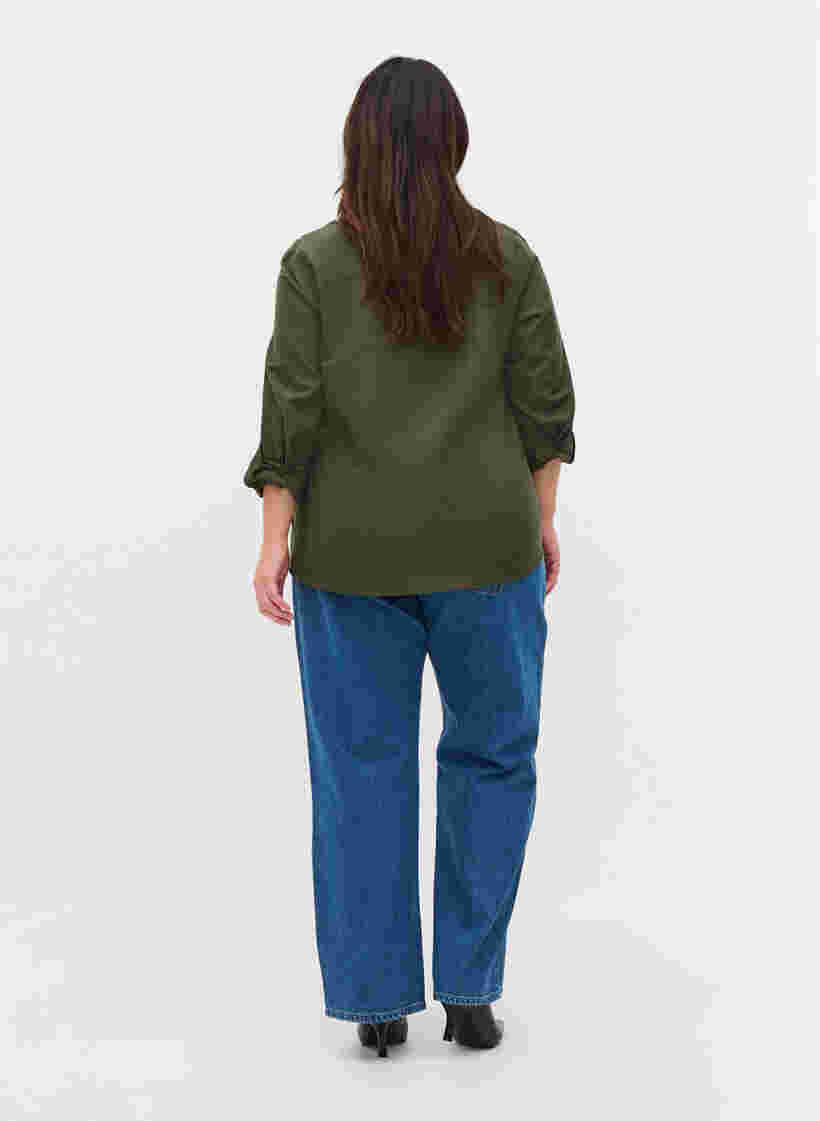 Straight jeans med høyt liv, Blue denim, Model image number 1
