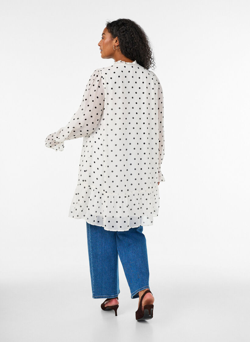 Viskosekjole med volanger og gjennomsiktige ermer, Hvit, Model image number 2