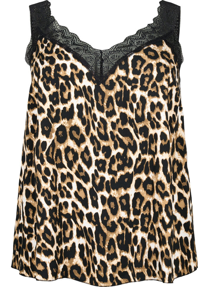 Topp med blonder av viskose, Leopard, Packshot image number 0