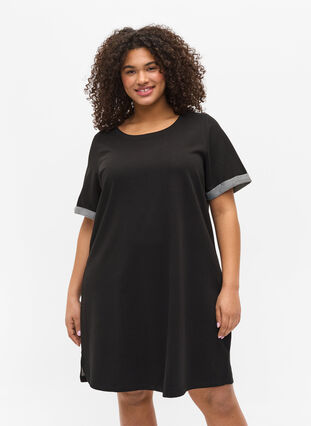Løs kjole med korte ermer, Black, Model image number 0