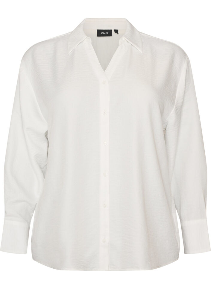 Loose fit skjorte med V-hals, Hvit, Packshot image number 0