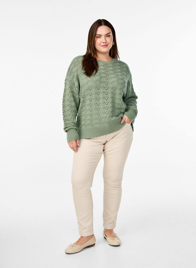 Langermet strikket bluse med et åpent mønster, Green Bay, Model image number 2
