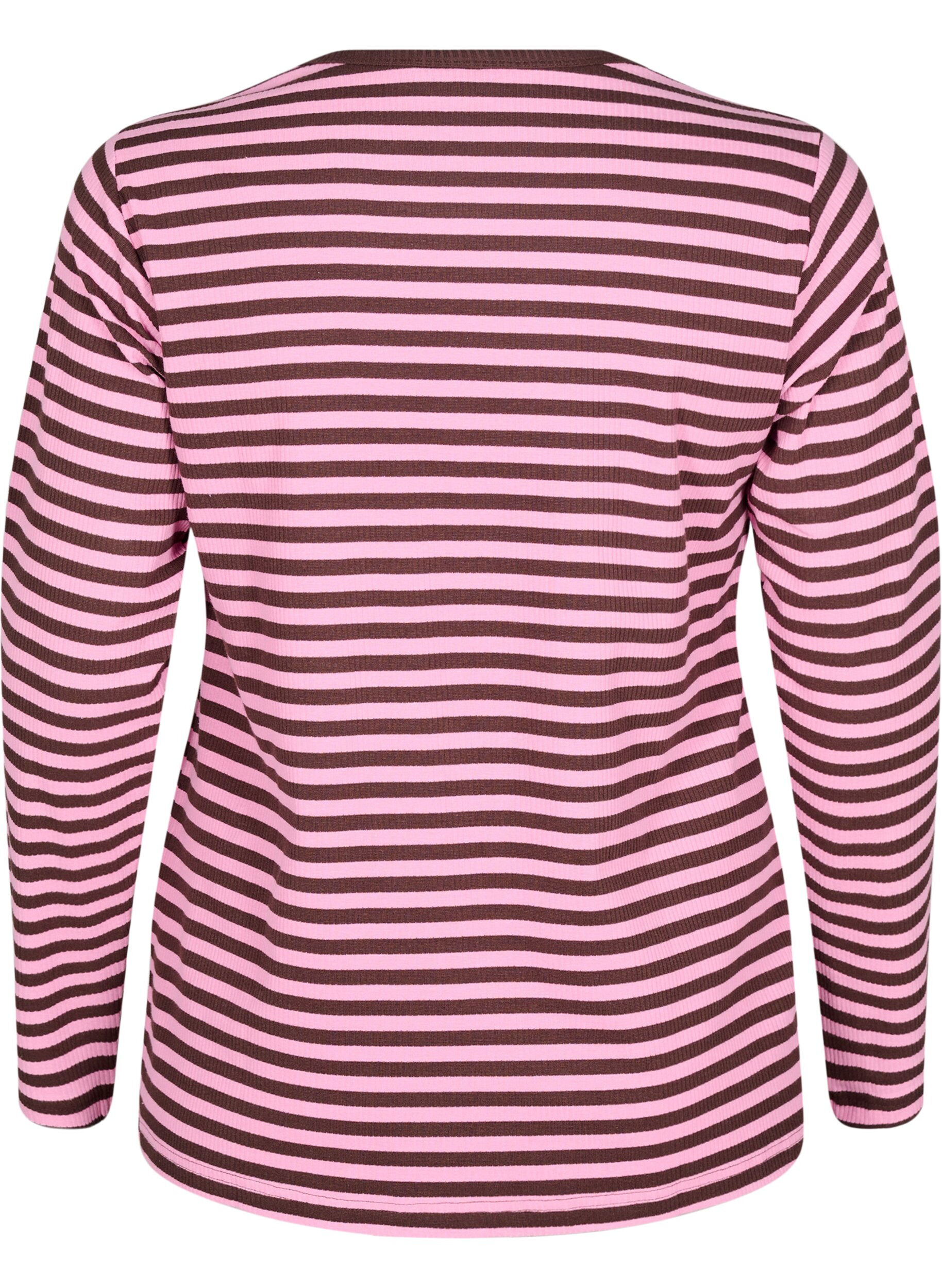 ZizziStripete bluse med lange ermer, Rosa, Packshot image number 1