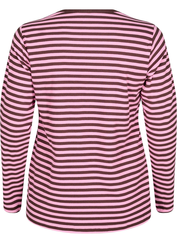 Stripete bluse med lange ermer, Rosa, Packshot image number 1