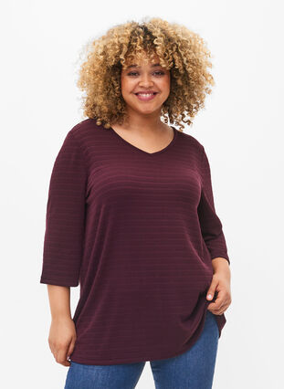 Bluse med 3/4-ermer og V-hals, Winetasting, Model image number 0