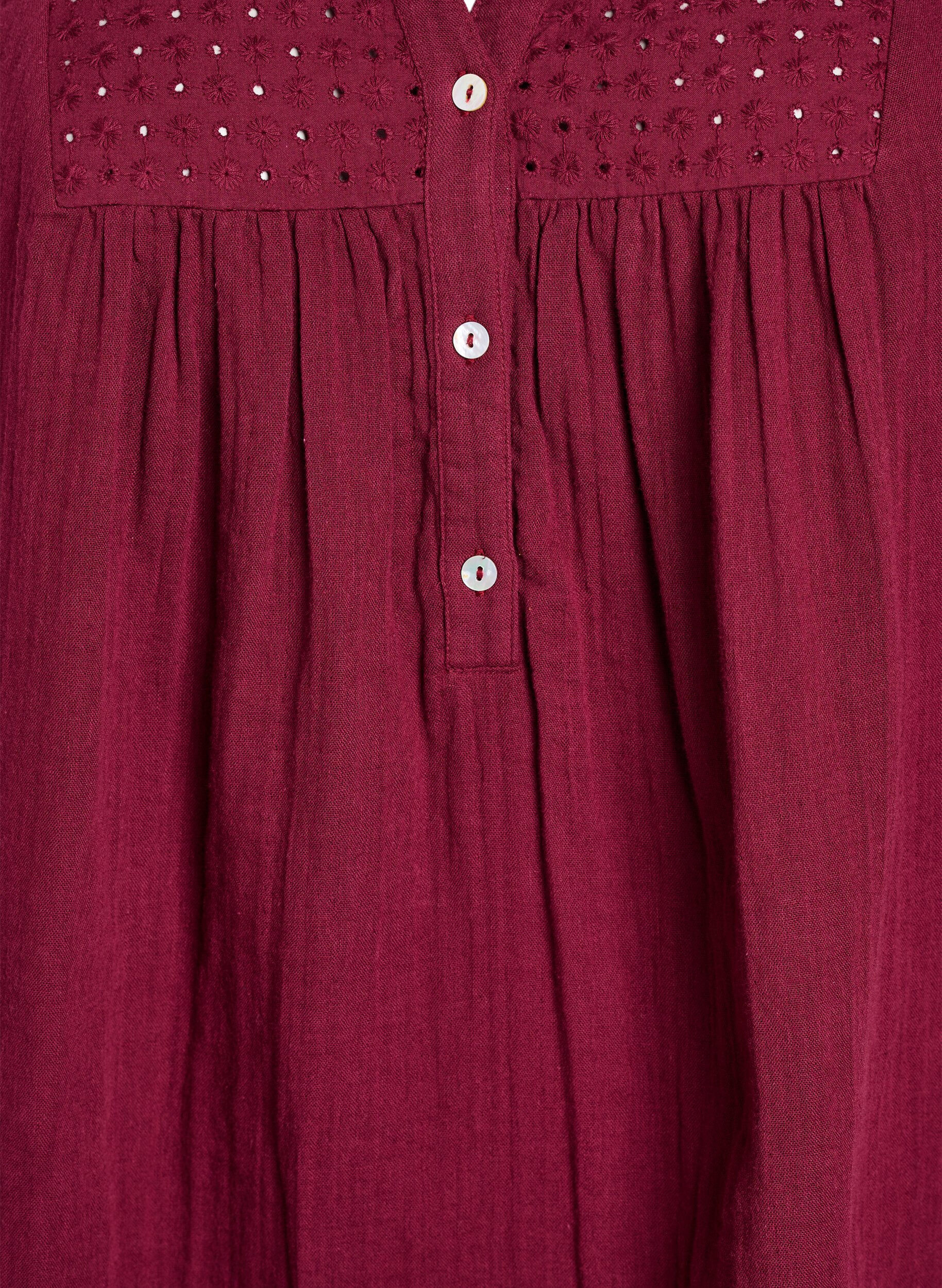 ZizziBomulds muslin-tunika med broderie anglaise, M&oslash;rk Bordeaux, Packshot image number 2