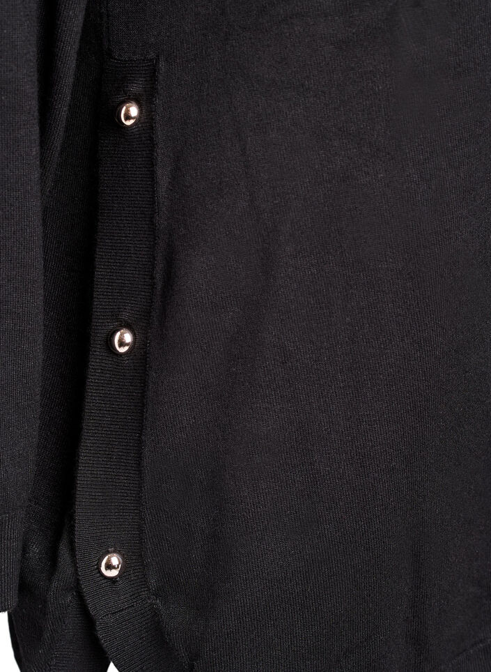 Strikkebluse med knapper i sidene, Svart, Packshot image number 3