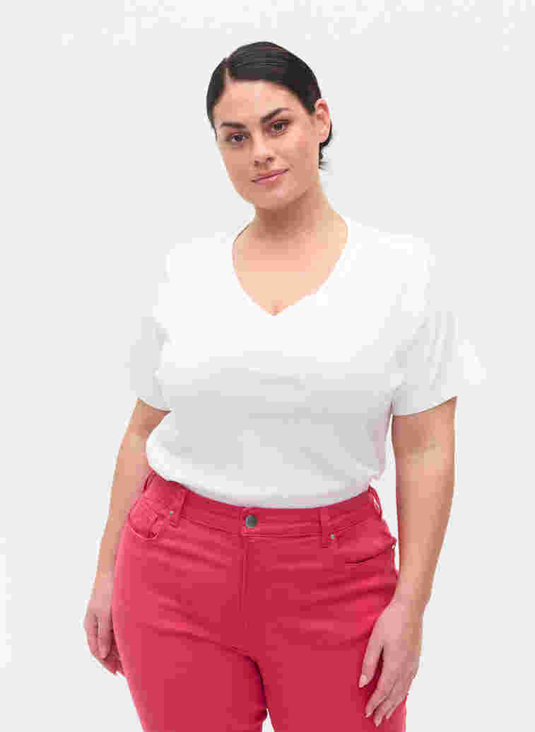 T-skjorte med en ribbet struktur i bomull, Bright White, Model
