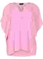 Mønstrete bluse med knyting og korte ermer, Pink Ditzy Flower