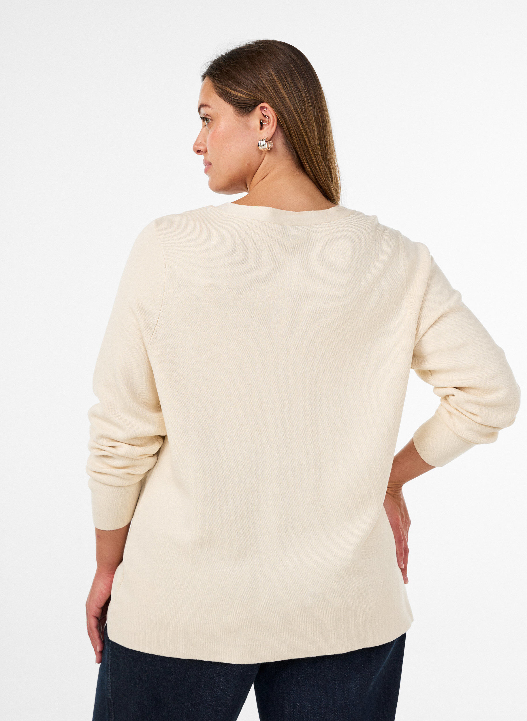 ZizziFinstrikket cardigan med dekorative knapper, Vanilje, Model image number 2