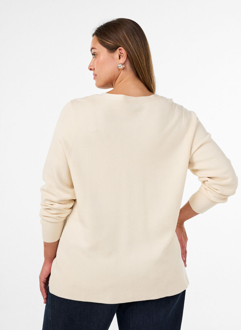 Finstrikket cardigan med dekorative knapper, Vanilje, Model image number 2
