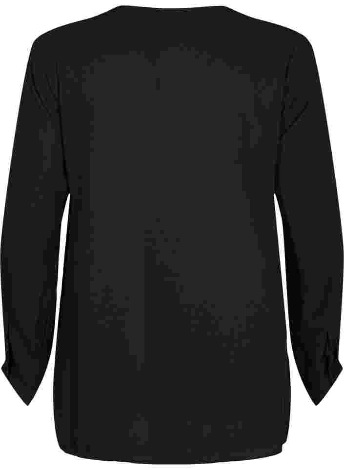 Ensfarget skjorte med V-hals, Black, Packshot image number 1