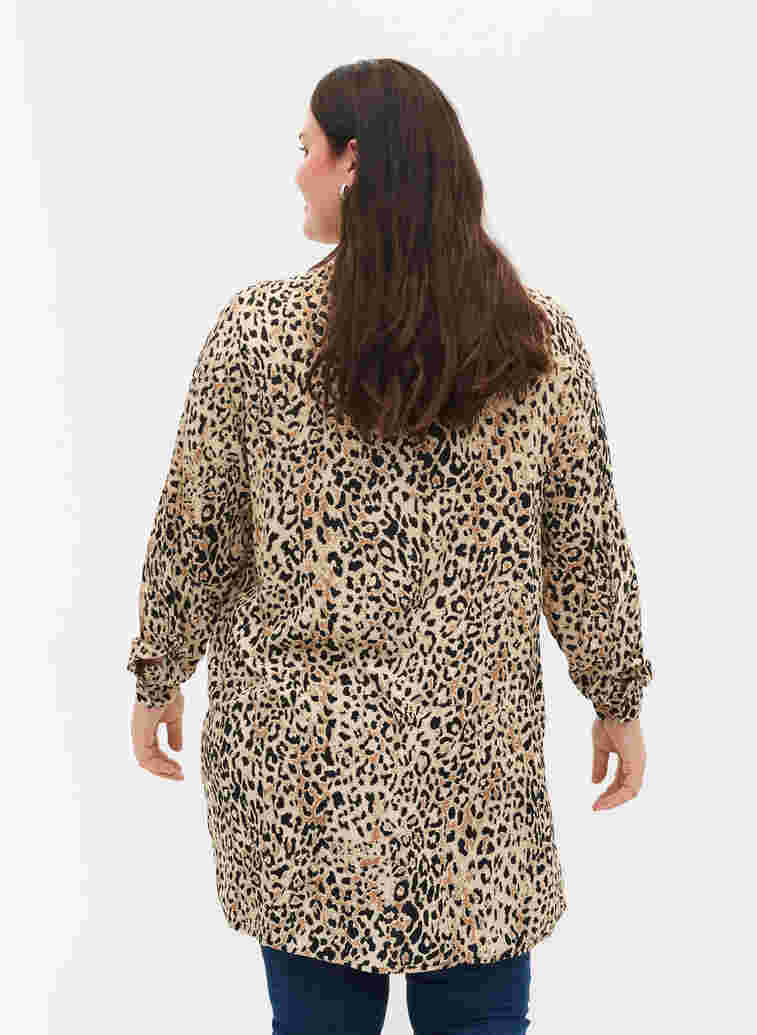 Leopardmønstrete tunika med lange ermer i viskose, Humus Leo, Model image number 1