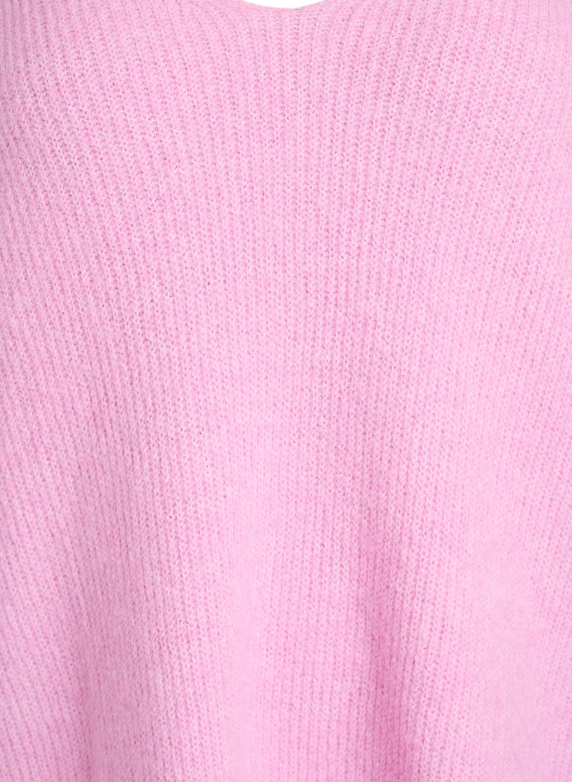 ZizziStrikkebluse med V-hals og raglanermer, Rosa, Packshot image number 2