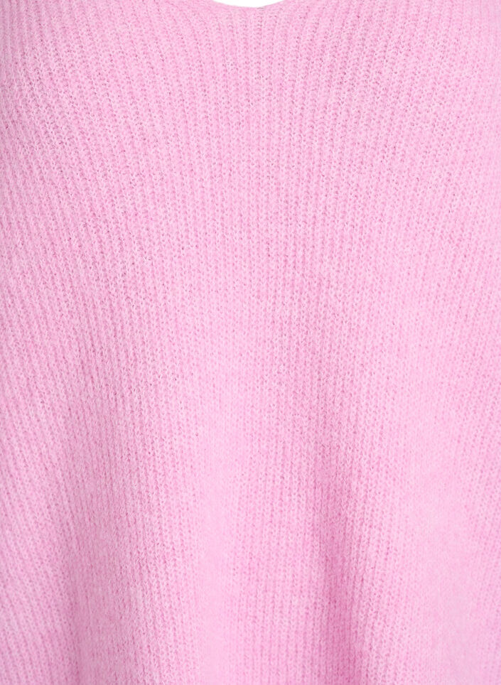 Strikkebluse med V-hals og raglanermer, Rosa, Packshot image number 2