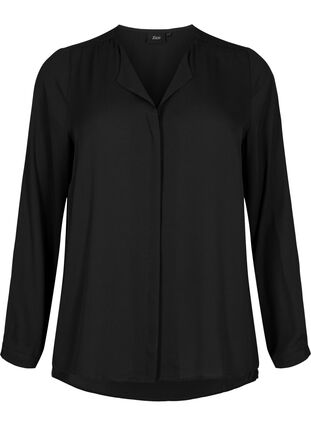 Zizzi Ensfarget skjorte med V-hals, Black, Packshot image number 0