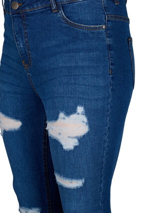 Slim-fit jeans med slitte detaljer, Blue Denim, Packshot image number 2