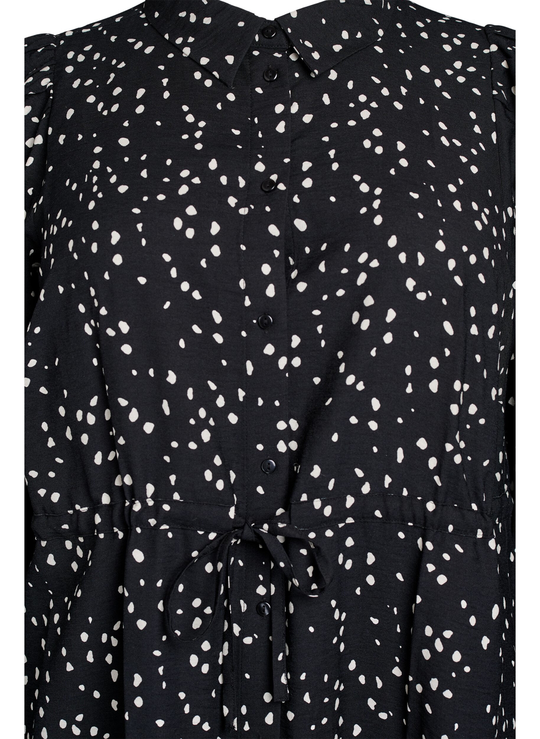 Zizzi Skjortekjole med knytebelte og trykk, Svart, Packshot image number 2