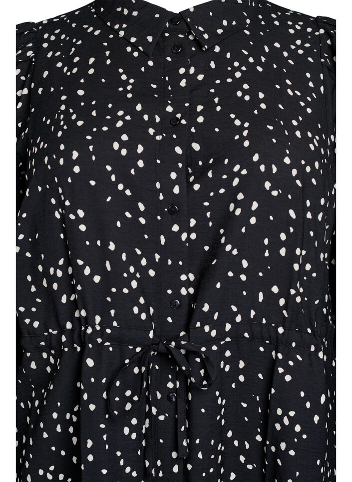 Skjortekjole med knytebelte og trykk, Svart, Packshot image number 2
