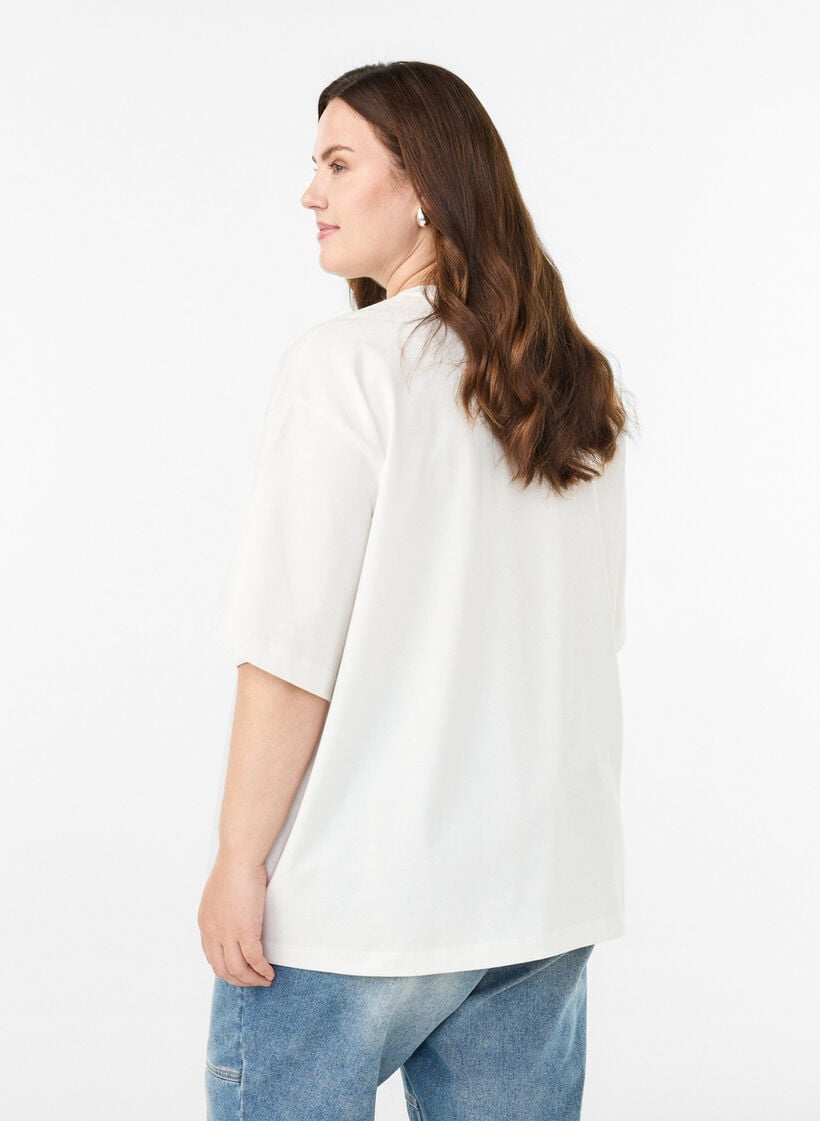 Oversized T-skjorte med halve ermer, Hvit, Model image number 2