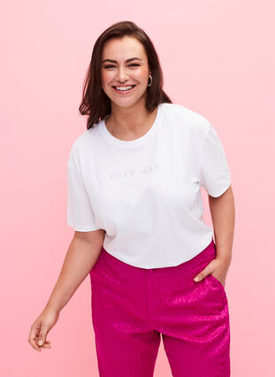 Zizzi T-skjorte i økologisk bomull med similisteiner, White, Model image number 0