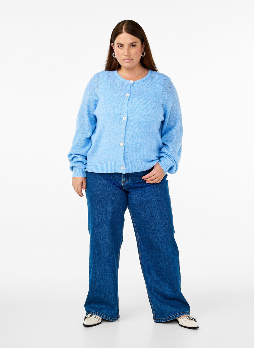 Strikket cardigan med ull og knapper, Della R. Blue Mel., Model image number 2