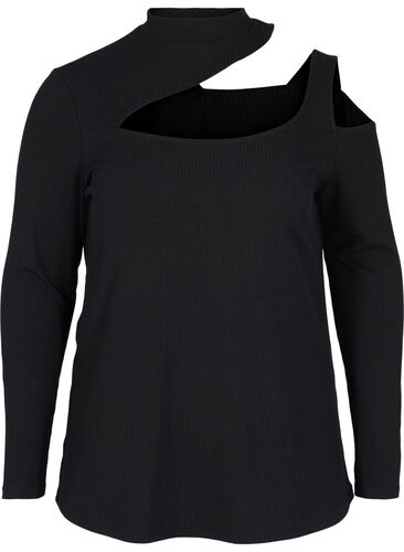 Langermet bluse med utskjæringer, Black, Packshot image number 0