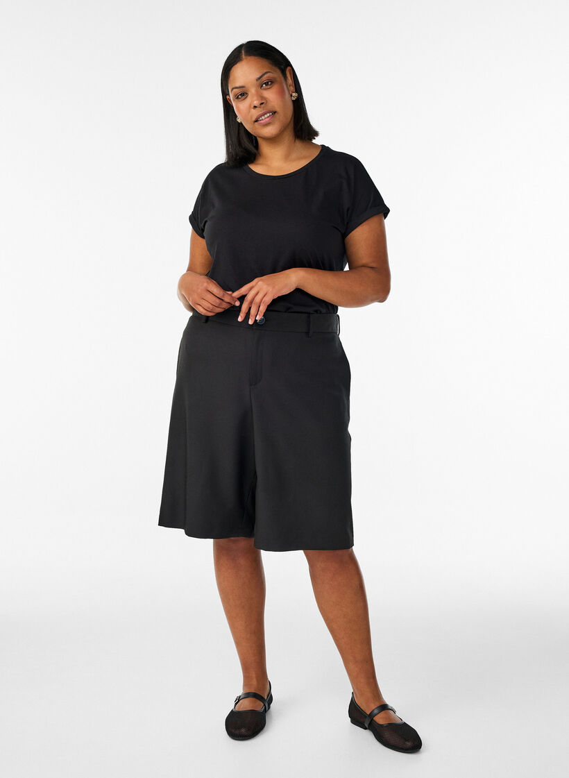 Kortermet T-skjorte i bomullsblanding, Svart, Model image number 1