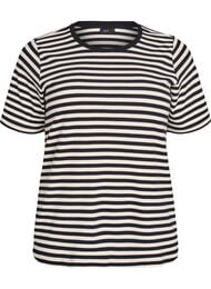 T-shirt med striper og ribbestrikket struktur, Svart