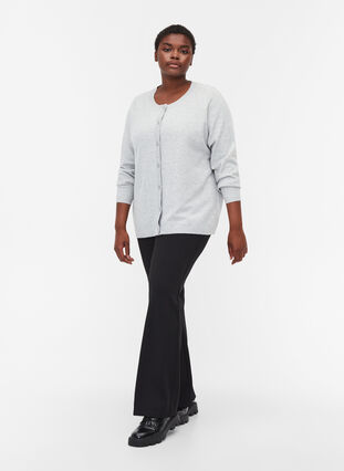 Kort melert strikket cardigan med knappelukking, Light Grey Melange, Model image number 2