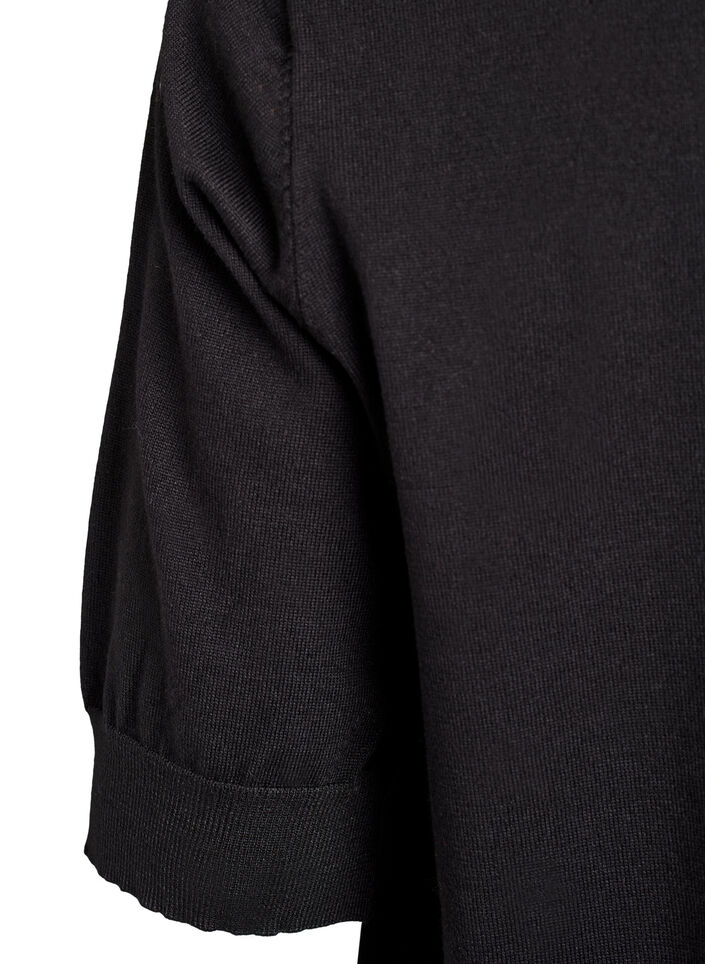 Finstrikket bluse med korte ermer, Svart, Packshot image number 3